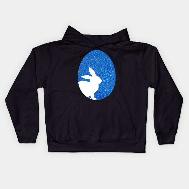 Easter Bunny Silhouette in Blue Faux Glitter Easter Egg Kids Hoodie by Felicity-K